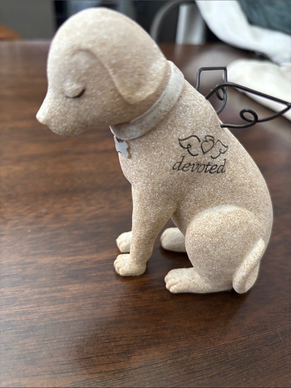 Devoted Sandstone Dog Figurine - Angel Wings